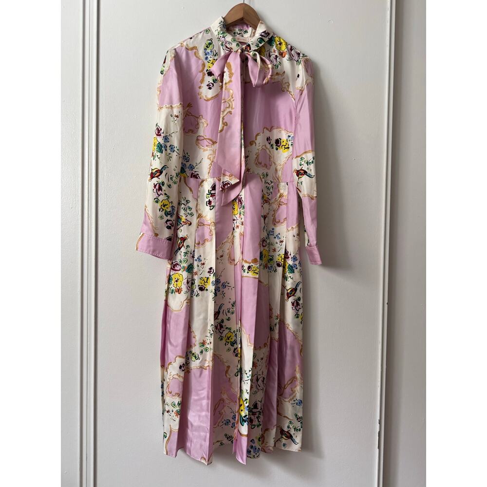 Tory Burch 10 Floral Print Tie Neck Silk Dress in Pink - Picture 3 of 11
